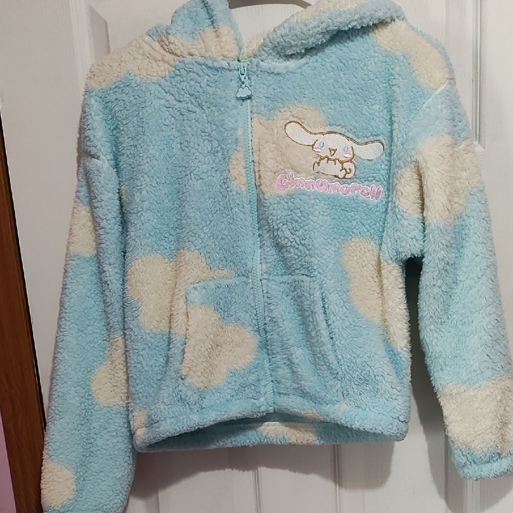 Blue & Cream Fuzzy Zip Hoodie for Kids